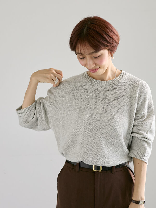 テープヤーンクルーネックニット(グレー)|Lugnoncure(ルノンキュール)通販