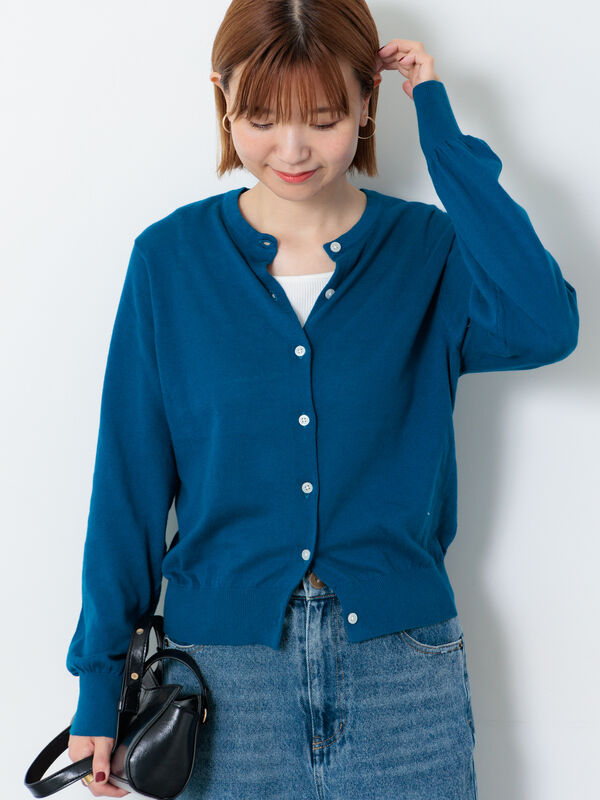 コットンクルーネックカーディガン(ブルー)|Lugnoncure(ルノンキュール)通販