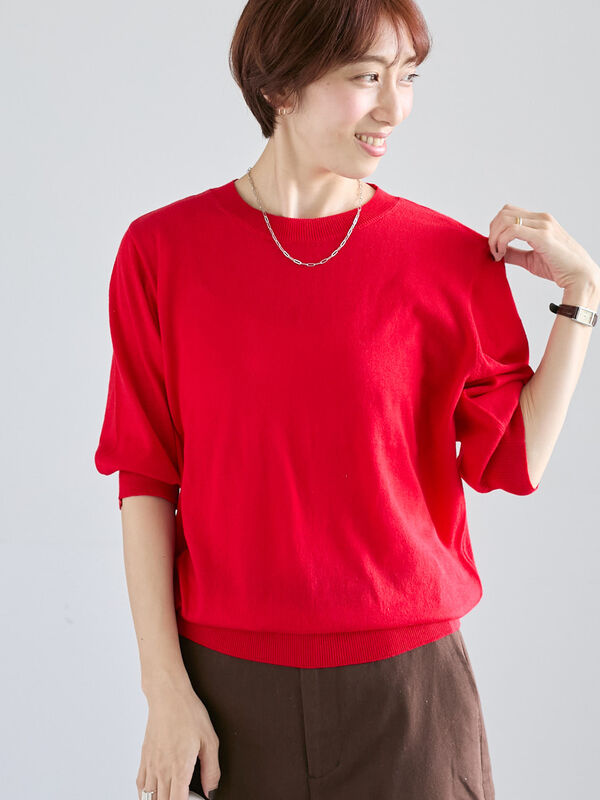 コットンクルーネックニット(レッド)|Lugnoncure(ルノンキュール)通販