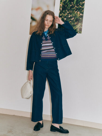 ノーカラーデニムジャケット《2025autumn catalog item》(ブラック/ネイビー)|Lugnoncure(ルノンキュール)通販