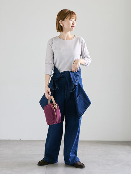 センタープレスストレートデニムパンツ《2025autumn catalog item》(ブラック/ネイビー)|Lugnoncure(ルノンキュール)通販