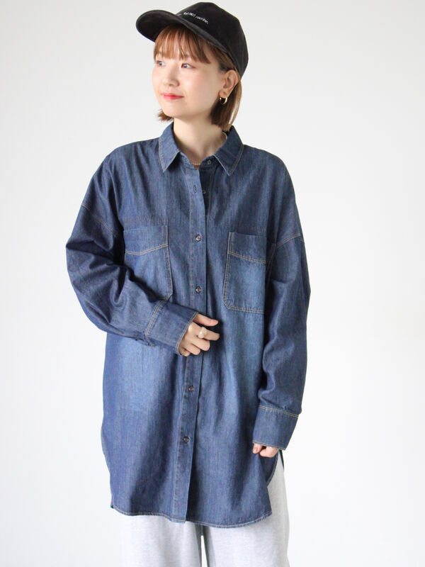 オーバーサイズチュニックシャツ(ネイビー)|Lugnoncure(ルノンキュール)通販