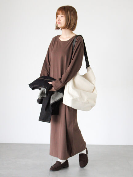 クルーネックロングワンピース(チャコールグレー/ブラウン)|Lugnoncure(ルノンキュール)通販