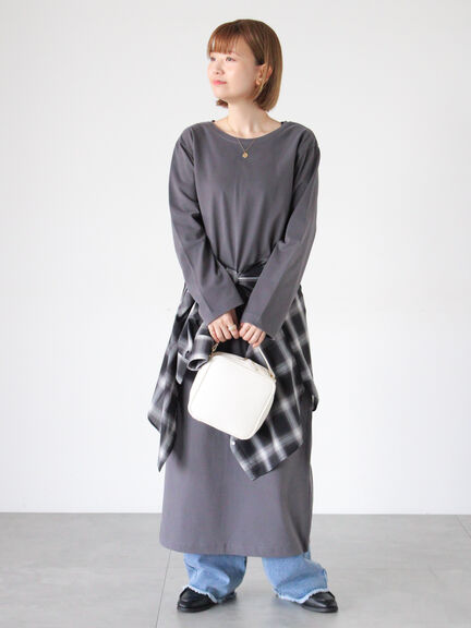 クルーネックロングワンピース(チャコールグレー/ブラウン)|Lugnoncure(ルノンキュール)通販