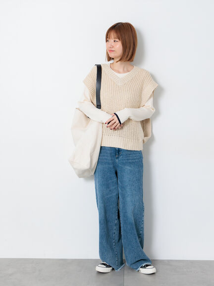 スラブヤーンVネックニットベスト(ブラック/ブラウン/キナリ)|Lugnoncure(ルノンキュール)通販