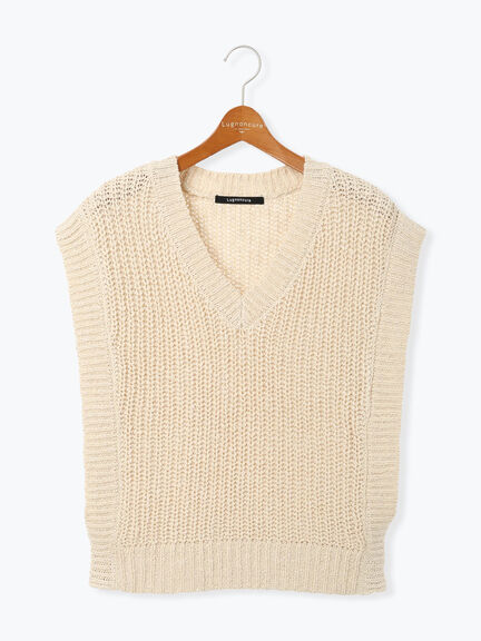 スラブヤーンVネックニットベスト(ブラック/ブラウン/キナリ)|Lugnoncure(ルノンキュール)通販