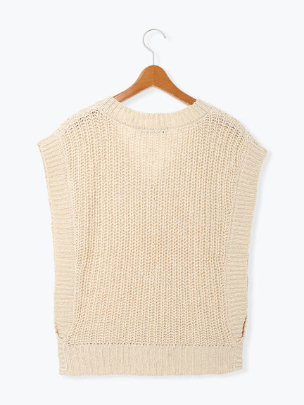 スラブヤーンVネックニットベスト(ブラック/ブラウン/キナリ)|Lugnoncure(ルノンキュール)通販