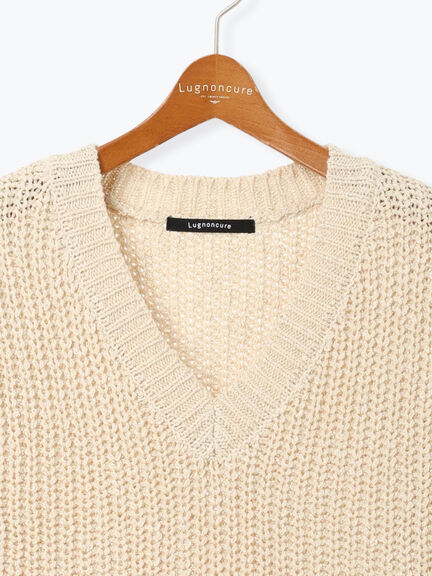 スラブヤーンVネックニットベスト(ブラック/ブラウン/キナリ)|Lugnoncure(ルノンキュール)通販