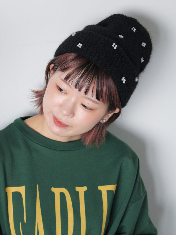 ビジュー付きニットキャップ(グレー/ブラック/キナリ)|ehka sopo(エヘカソポ)通販