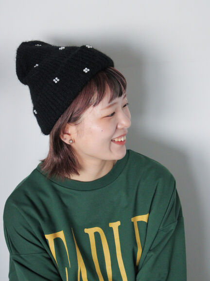 ビジュー付きニットキャップ(グレー/ブラック/キナリ)|ehka sopo(エヘカソポ)通販