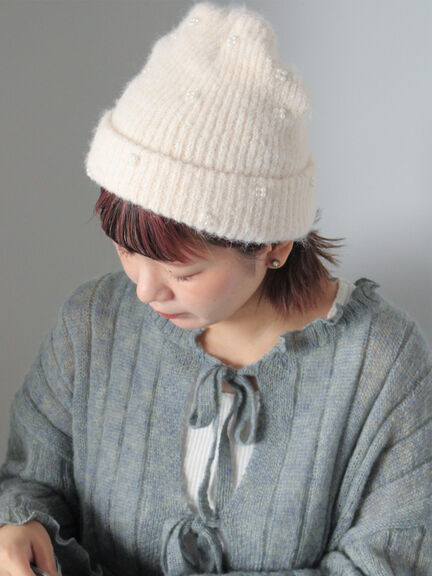 ビジュー付きニットキャップ(グレー/ブラック/キナリ)|ehka sopo(エヘカソポ)通販