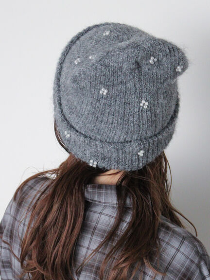 ビジュー付きニットキャップ(グレー/ブラック/キナリ)|ehka sopo(エヘカソポ)通販