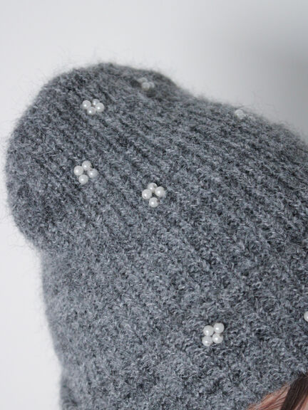 ビジュー付きニットキャップ(グレー/ブラック/キナリ)|ehka sopo(エヘカソポ)通販