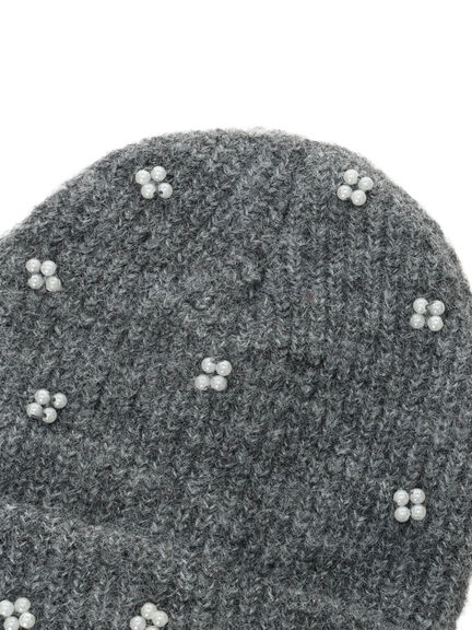 ビジュー付きニットキャップ(グレー/ブラック/キナリ)|ehka sopo(エヘカソポ)通販