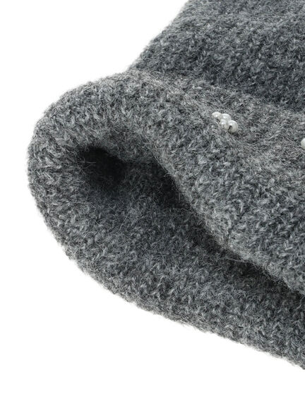 ビジュー付きニットキャップ(グレー/ブラック/キナリ)|ehka sopo(エヘカソポ)通販