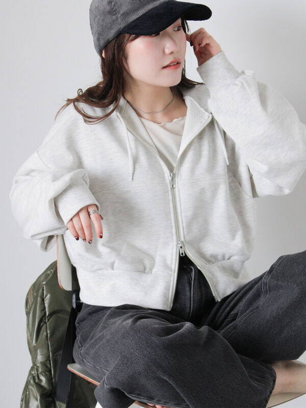 ショート丈ジップパーカー(キナリ)|ehka sopo(エヘカソポ)通販