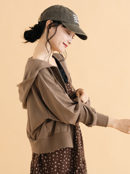 ショート丈ジップパーカー(チャコールグレー/モカ/グリーン/ネイビー/キナリ)|ehka sopo(エヘカソポ)通販