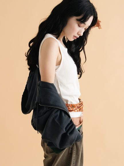 ショート丈ジップパーカー(チャコールグレー/モカ/グリーン/ネイビー/キナリ)|ehka sopo(エヘカソポ)通販