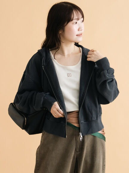 ショート丈ジップパーカー(チャコールグレー/モカ/グリーン/ネイビー/キナリ)|ehka sopo(エヘカソポ)通販