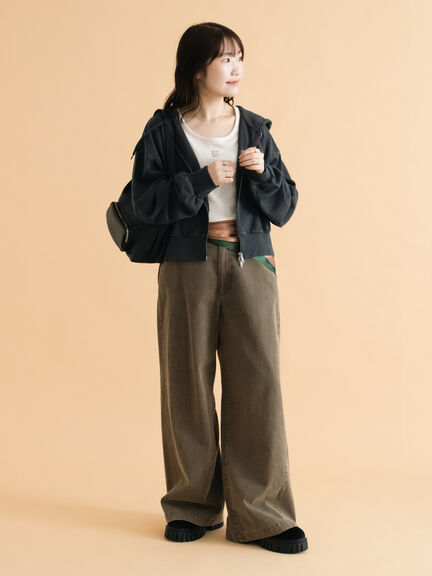 ショート丈ジップパーカー(チャコールグレー/モカ/グリーン/ネイビー/キナリ)|ehka sopo(エヘカソポ)通販