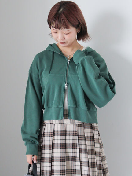 ショート丈ジップパーカー(チャコールグレー/モカ/グリーン/ネイビー/キナリ)|ehka sopo(エヘカソポ)通販
