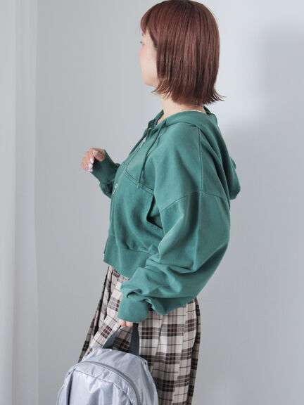 ショート丈ジップパーカー(チャコールグレー/モカ/グリーン/ネイビー/キナリ)|ehka sopo(エヘカソポ)通販