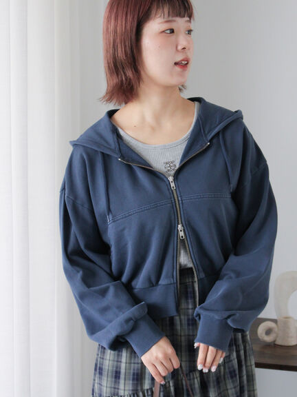 ショート丈ジップパーカー(チャコールグレー/モカ/グリーン/ネイビー/キナリ)|ehka sopo(エヘカソポ)通販