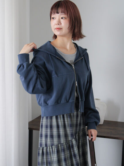 ショート丈ジップパーカー(チャコールグレー/モカ/グリーン/ネイビー/キナリ)|ehka sopo(エヘカソポ)通販