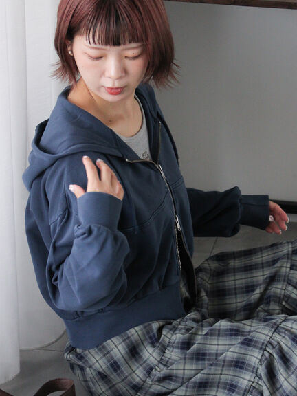 ショート丈ジップパーカー(チャコールグレー/モカ/グリーン/ネイビー/キナリ)|ehka sopo(エヘカソポ)通販