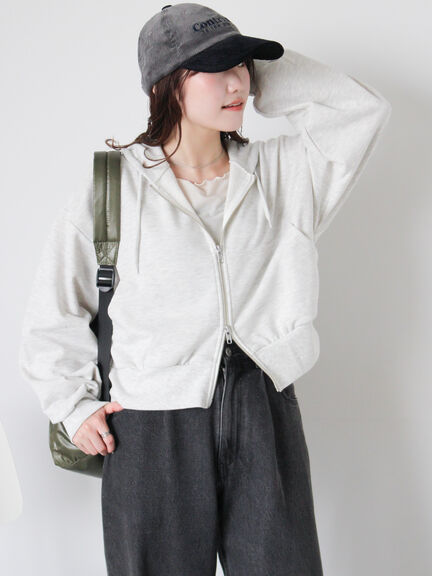 ショート丈ジップパーカー(チャコールグレー/モカ/グリーン/ネイビー/キナリ)|ehka sopo(エヘカソポ)通販