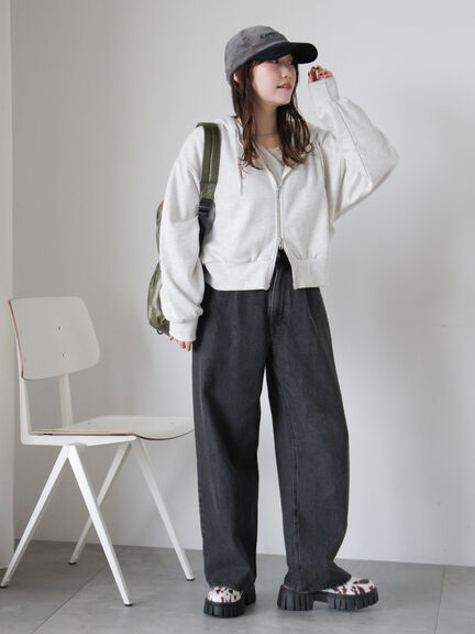 ショート丈ジップパーカー(チャコールグレー/モカ/グリーン/ネイビー/キナリ)|ehka sopo(エヘカソポ)通販