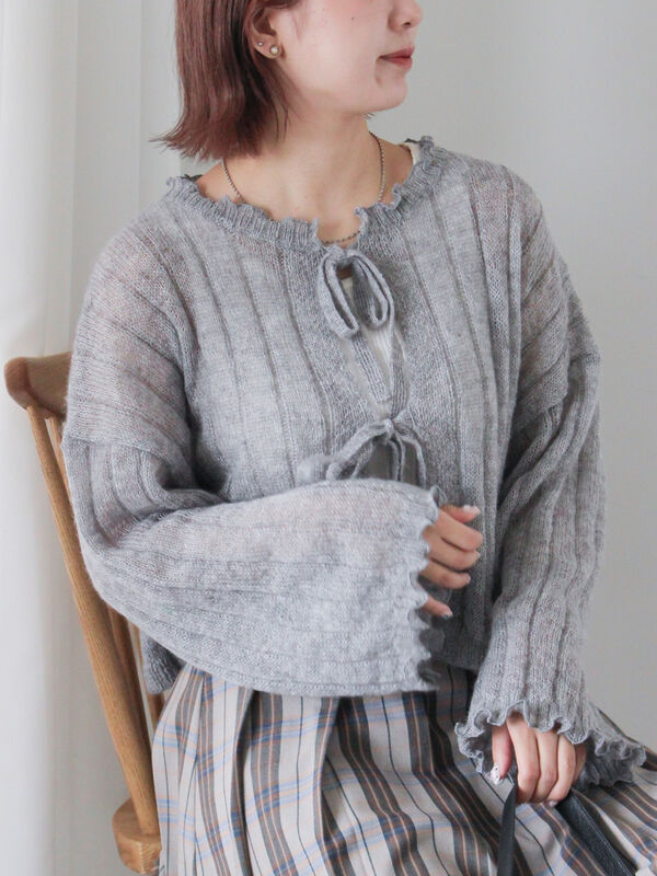メローリボンカーディガン(グレー/ブルー/キナリ)|ehka sopo(エヘカソポ)通販