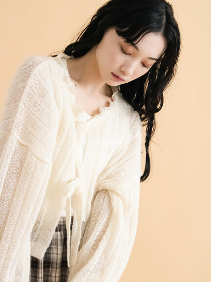 メローリボンカーディガン(グレー/ブルー/キナリ)|ehka sopo(エヘカソポ)通販