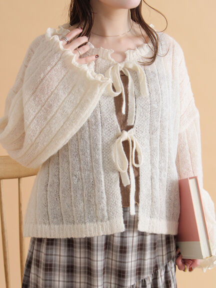 メローリボンカーディガン(グレー/ブルー/キナリ)|ehka sopo(エヘカソポ)通販