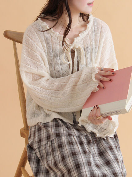 メローリボンカーディガン(グレー/ブルー/キナリ)|ehka sopo(エヘカソポ)通販