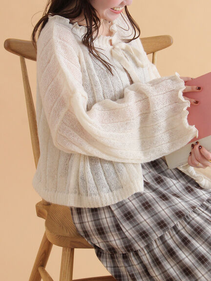 メローリボンカーディガン(グレー/ブルー/キナリ)|ehka sopo(エヘカソポ)通販