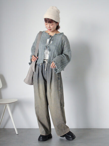 メローリボンカーディガン(グレー/ブルー/キナリ)|ehka sopo(エヘカソポ)通販