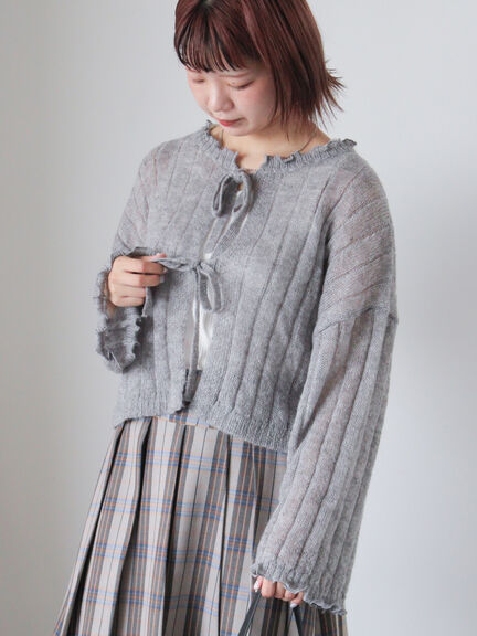 メローリボンカーディガン(グレー/ブルー/キナリ)|ehka sopo(エヘカソポ)通販