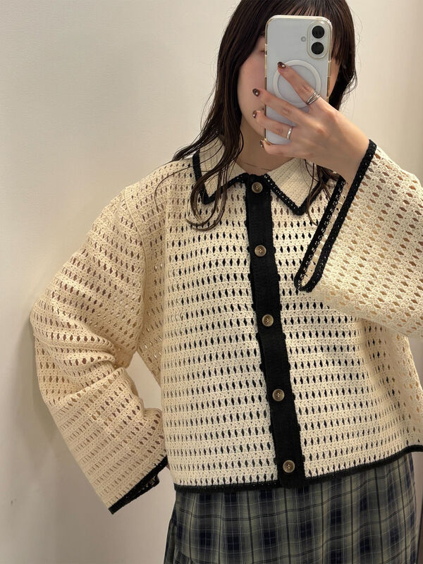 ◎襟付きカーディガン(ブラック/ブラウン/キナリ)|ehka sopo(エヘカソポ)通販