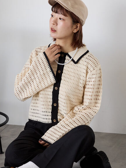 ◎襟付きカーディガン(ブラック/ブラウン/キナリ)|ehka sopo(エヘカソポ)通販