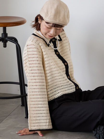 ◎襟付きカーディガン(ブラック/ブラウン/キナリ)|ehka sopo(エヘカソポ)通販