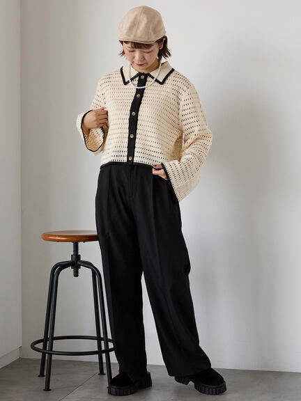 ◎襟付きカーディガン(ブラック/ブラウン/キナリ)|ehka sopo(エヘカソポ)通販