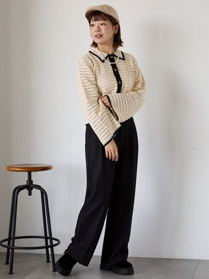 ◎襟付きカーディガン(ブラック/ブラウン/キナリ)|ehka sopo(エヘカソポ)通販