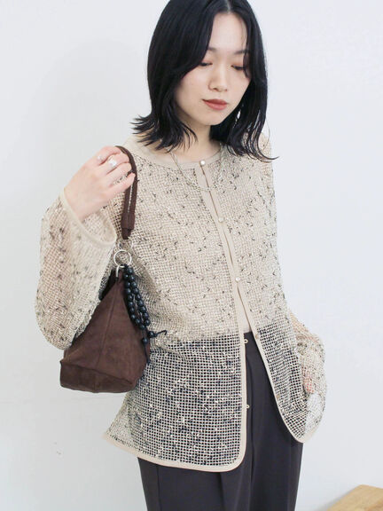 前後2wayメッシュレースカーディガン(ブラック/ブラウン/キナリ)|Samansa Mos2 blue(サマンサモスモス ブルー)通販