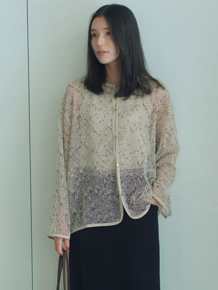 前後2wayメッシュレースカーディガン(ブラック/ブラウン/キナリ)|Samansa Mos2 blue(サマンサモスモス ブルー)通販