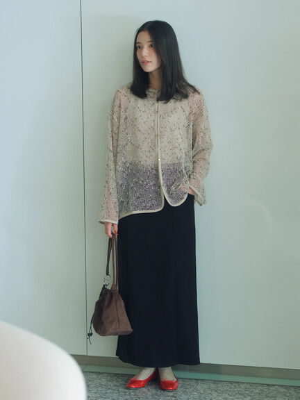 前後2wayメッシュレースカーディガン(ブラック/ブラウン/キナリ)|Samansa Mos2 blue(サマンサモスモス ブルー)通販