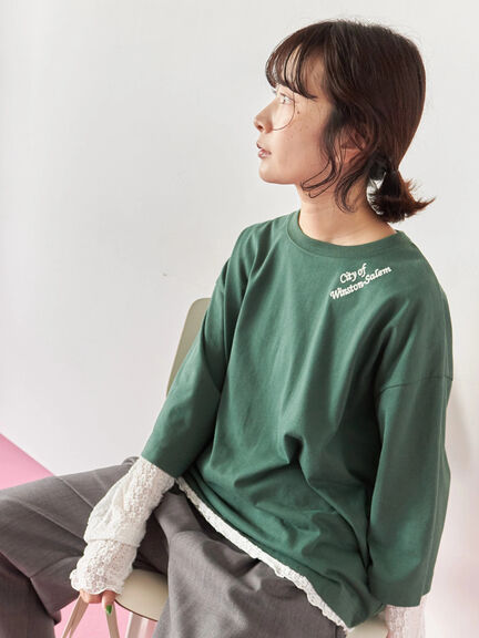 チェーン刺繍7分袖プルオーバー(オフホワイト/チャコールグレー/グリーン/ネイビー/TOPグレー)|Samansa Mos2 blue(サマンサモスモス ブルー)通販