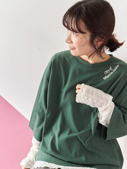 チェーン刺繍7分袖プルオーバー(オフホワイト/チャコールグレー/グリーン/ネイビー/TOPグレー)|Samansa Mos2 blue(サマンサモスモス ブルー)通販