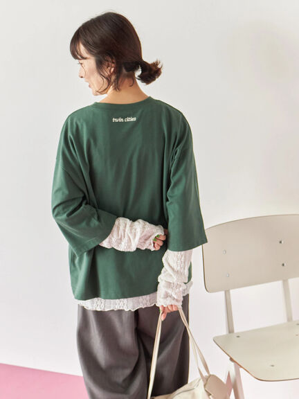 チェーン刺繍7分袖プルオーバー(オフホワイト/チャコールグレー/グリーン/ネイビー/TOPグレー)|Samansa Mos2 blue(サマンサモスモス ブルー)通販