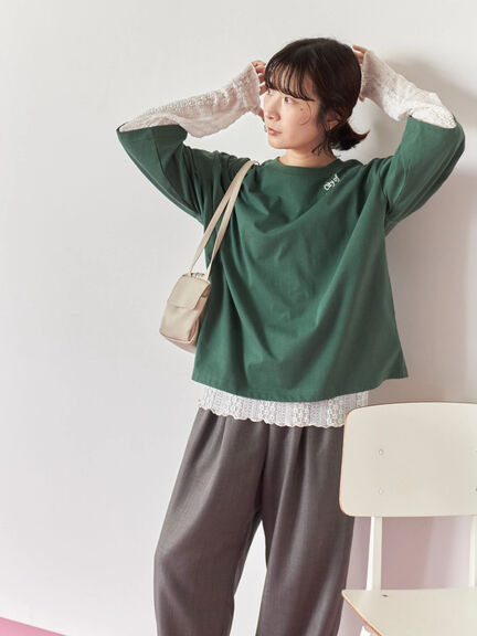 チェーン刺繍7分袖プルオーバー(オフホワイト/チャコールグレー/グリーン/ネイビー/TOPグレー)|Samansa Mos2 blue(サマンサモスモス ブルー)通販